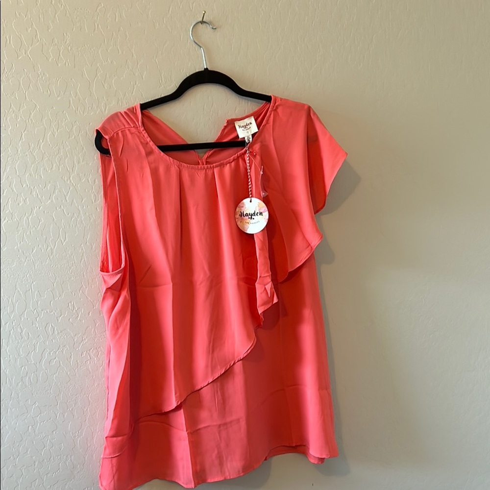 Hayden Coral Pink Asymmetrical Ruffled Top